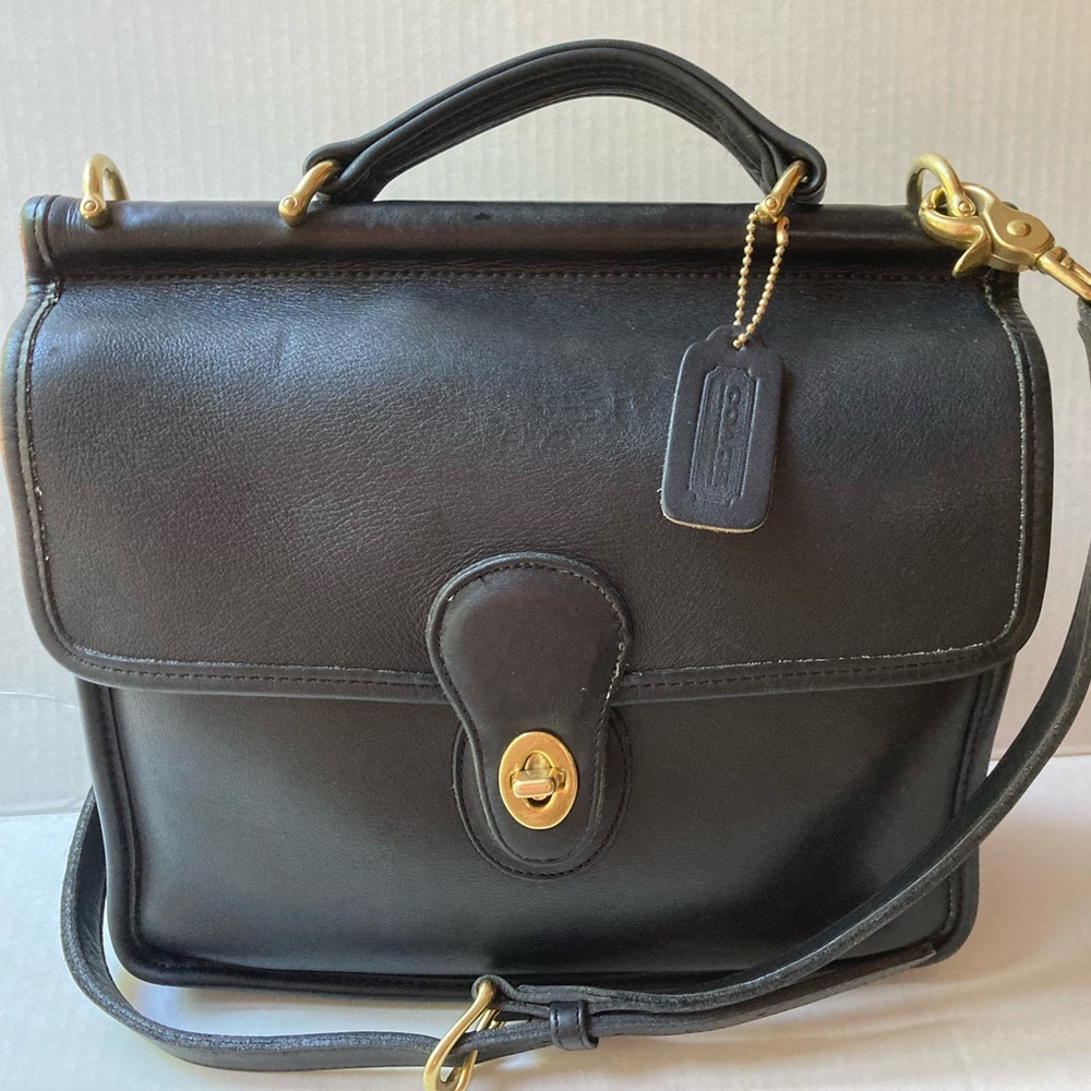 Coach Willis 9927 Black Leather Satchel top handle with Gold Accents